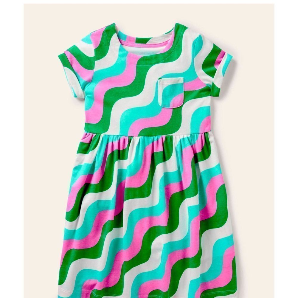 Mini Boden Fun Jersey Dress in Sapling Green Wave Size 5 - 6 Years